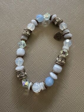 Hillberg & Berk Iridescent White & Light Blue Bracelet with Silver Accents